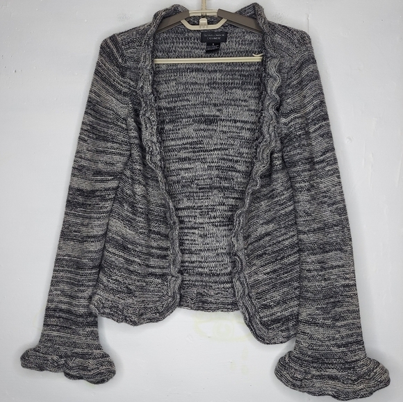 Tashia London Cashmere Crop Cardigan Small Gray Knit Ruffle Sleeve Open Front - Picture 1 of 4